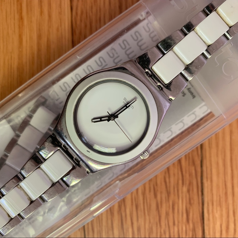 Swatch silver and white watch